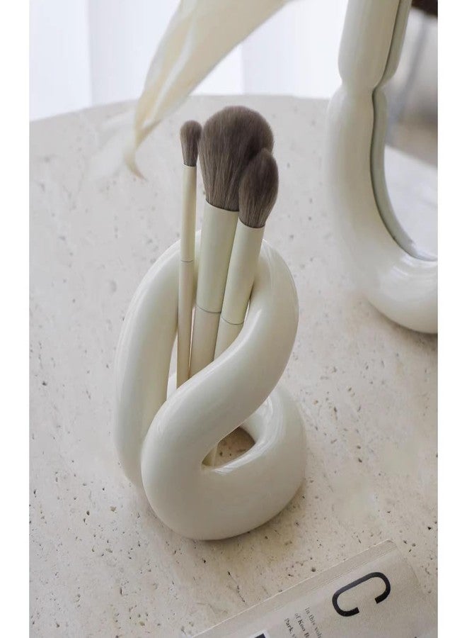 Newmyth Minimalist Design White Ceramic Makeup Brushes Holder Stand Rack Organizer, Cosmetic Pen Toothbrushes Holder Dressing Table Decor - Image 2