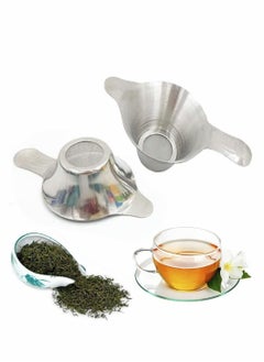 Tea Filter, Stainless Steel Tea Infuser Mesh Strainer with Double Handles Coffee Tea Fine Mesh Strainer Tea Funnel Leaf Filter Tea Leaf Strainer for Teapots, Mugs, Cups, Large Size, 2 Pcs