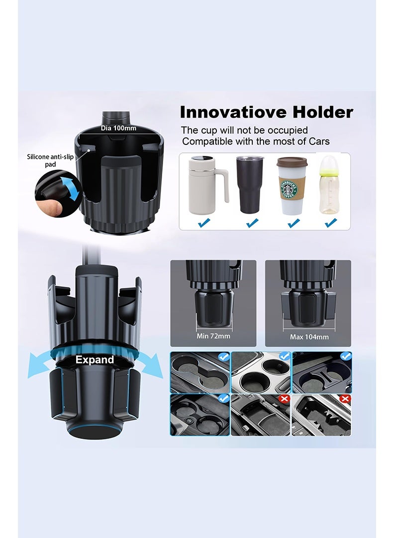 2 in 1 Phone Mount for Car Cup Holder with Adjustable Base, Universal Phone Holders for Car Cupholder, No Shaking 360° Flexible Neck Phone Mount for All 4-7” Smartphones, Cup Holder for Most Bottles - Image 4