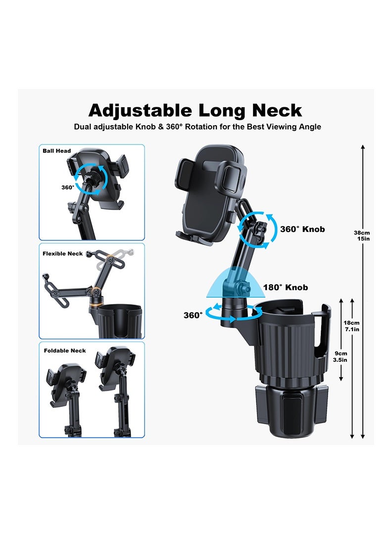2 in 1 Phone Mount for Car Cup Holder with Adjustable Base, Universal Phone Holders for Car Cupholder, No Shaking 360° Flexible Neck Phone Mount for All 4-7” Smartphones, Cup Holder for Most Bottles - Image 3