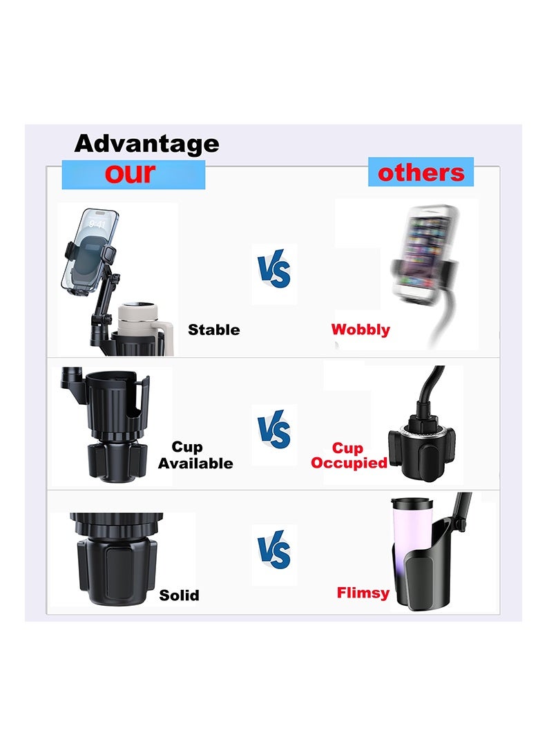 2 in 1 Phone Mount for Car Cup Holder with Adjustable Base, Universal Phone Holders for Car Cupholder, No Shaking 360° Flexible Neck Phone Mount for All 4-7” Smartphones, Cup Holder for Most Bottles - Image 2