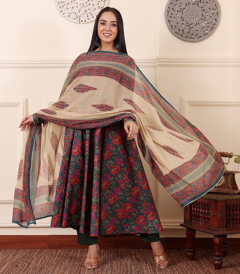AVIRAAH Women Viscose Rayon Floral Printed Anarkali Kurta Pant and Dupatta Set - Image 2