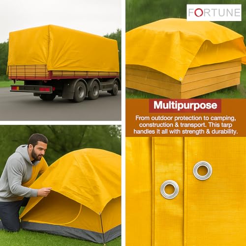 FORTUNE Tarpaulin Sheet Waterproof (6Ft x 6Ft) with 170 GSM, Virgin Material, UV Resistant,Aluminum Eyelets - Laminated, Heavy Duty Tadpatri, Tarpaulin Plastic Sheet for Covering (Yellow) - Image 3
