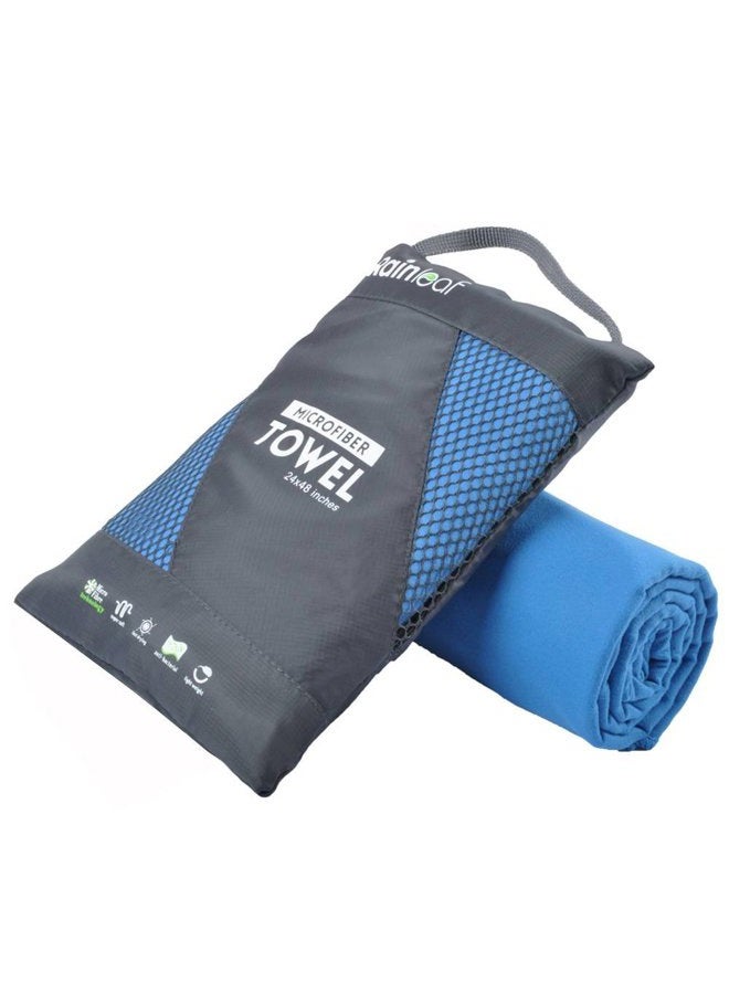 Rainleaf (Blue, Small (40 x 80 cm)) - Microfiber Towel . Perfect Sports & Travel & Beach Towel. Fast Drying - Super Absorbent - Ultra Compact. Suitable for Camping, Gym, Beach, Swimming, Backpack... - Image 1