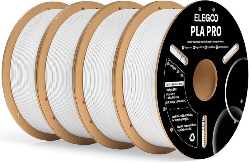 ELEGOO PLA PRO Filament 1.75mm White 4KG, 30-250mm/s Printing Speed, Improved Rigidity, Dimensional Accuracy +/- 0.02mm - Image 1