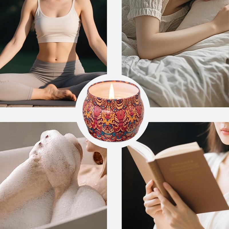 مجموعة هدايا من 4 شموع معطرة، شموع علاجية مصنوعة من شمع الصويا للمنزل، للاسترخاء والتأمل واليوغا، هدية مثالية لتدفئة المنزل في فصل الربيع للنساء (ليمون/فانيليا/ورد/لافندر) - Image 3