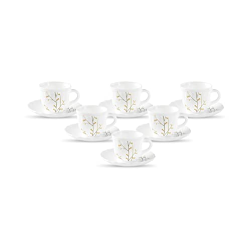 La Opala Diva, Opal Glass Crockery | Cup & Saucer Tulip Regular, Set of 12 | Citron Weave, 160 ml | for Tea & Coffee | Microwave Safe | 100% Vegetarian | Extra Strong | Super Light | Super White - Image 1