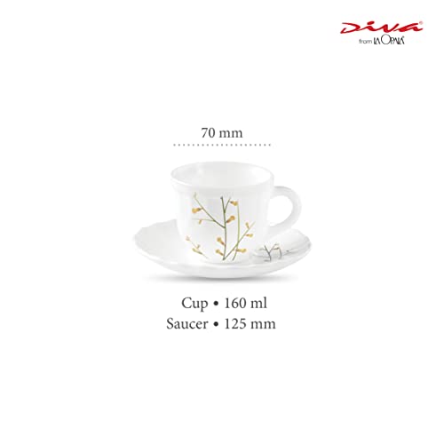 La Opala Diva, Opal Glass Crockery | Cup & Saucer Tulip Regular, Set of 12 | Citron Weave, 160 ml | for Tea & Coffee | Microwave Safe | 100% Vegetarian | Extra Strong | Super Light | Super White - Image 2