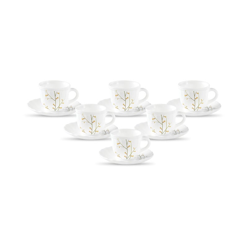 La Opala Diva, Opal Glass Crockery | Cup & Saucer Tulip Regular, Set of 12 | Citron Weave, 160 ml | for Tea & Coffee | Microwave Safe | 100% Vegetarian | Extra Strong | Super Light | Super White - Image 5