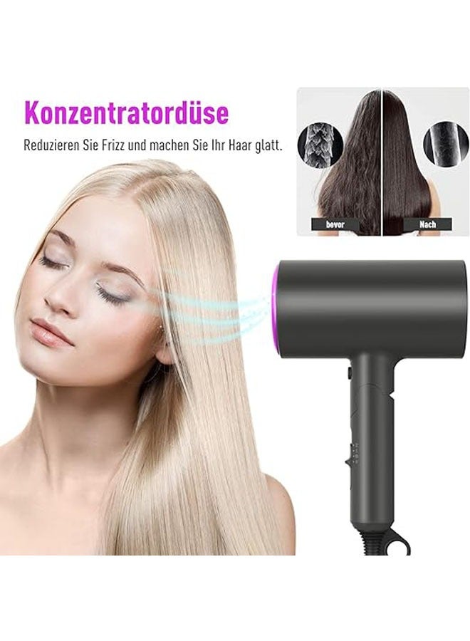 general Hair dryer with ion care technology, with diffuser and styling nozzle, three temperatures and wind speeds, small and quiet, perfect for travel and family - Image 2