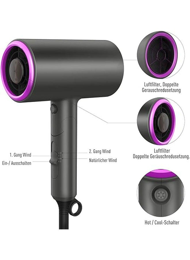 general Hair dryer with ion care technology, with diffuser and styling nozzle, three temperatures and wind speeds, small and quiet, perfect for travel and family - Image 3