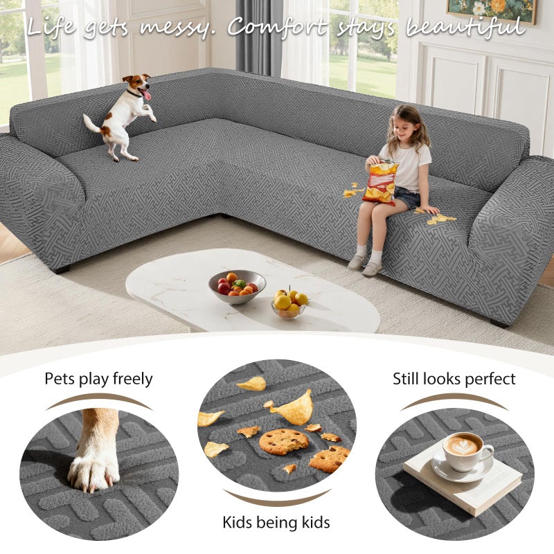 ROFASVCO Sectional Couch Covers L Shape Sofa Cover 1-Piece Stretch Corner Couch Covers Non Slip Washable Sofa Slipcovers Soft Fleece Furniture Protector for Dogs Pet (X-Large, Gray) - Image 5