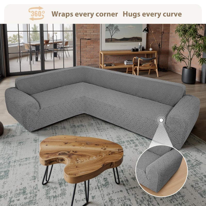 ROFASVCO Sectional Couch Covers L Shape Sofa Cover 1-Piece Stretch Corner Couch Covers Non Slip Washable Sofa Slipcovers Soft Fleece Furniture Protector for Dogs Pet (X-Large, Gray) - Image 3