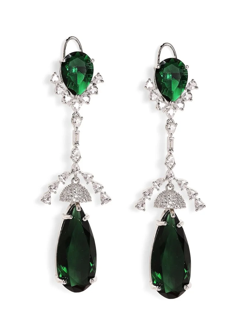 Priyaasi American Diamond Stone Studded Teardrop Shaped Drop Earrings