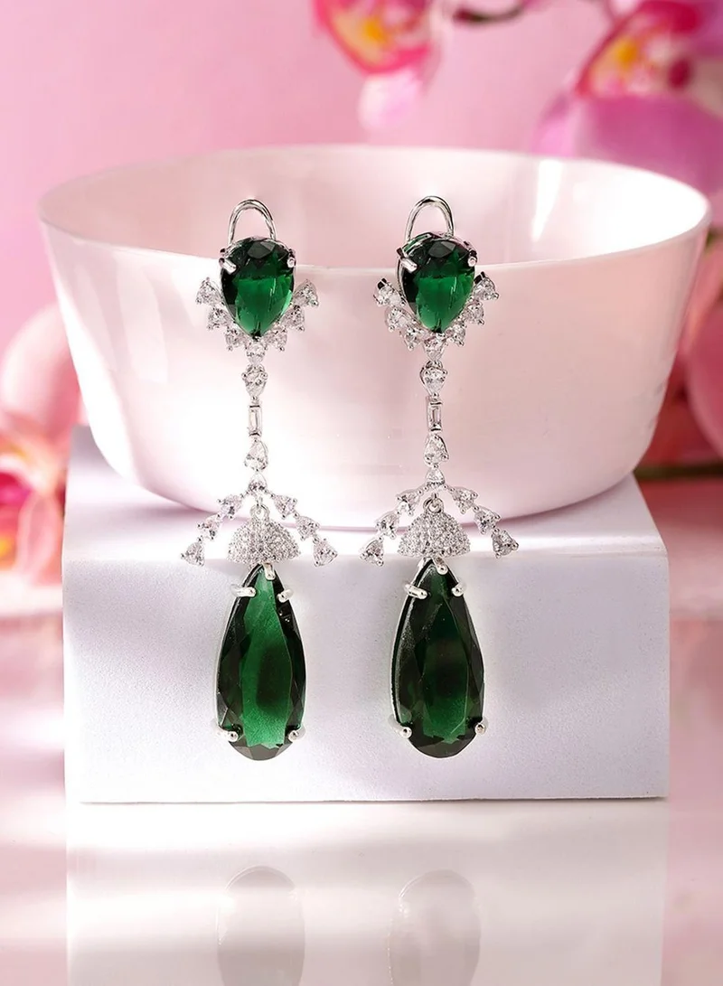 Priyaasi Stone Studded Teardrop Shaped Drop Earrings