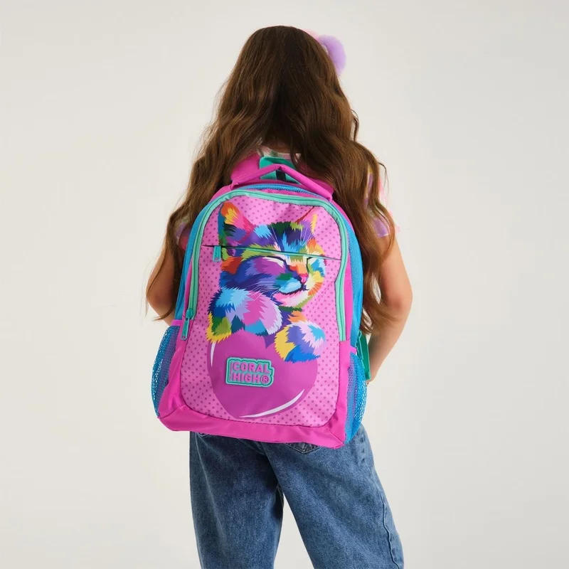 كورال هاي Kids Pink Blue Glittery Cat Patterned 3-Piece School Bag Set SET014387
