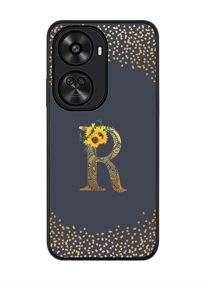 Stylizedd Rugged Black edge case for Huawei nova 12 SE / Huawei nova 11 SE 4G,Slim fit Cover Custom Monogram Initial Letter Floral Pattern Alphabet - R (Grey) - Image 1