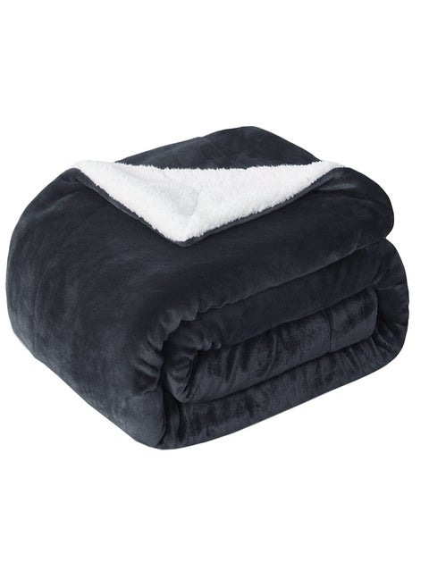 Sherpa Blanket Single Size Twin Plush Throw Blanket Reversible Flannel Fleece Lamb Blanket Warm and Plush Travel Blanket Dark Grey 160x220 cm