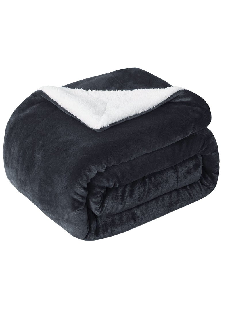 Fabienne - Sherpa Blanket Single Size Twin Plush Throw Blanket Reversible Flannel Fleece Lamb Blanket Warm and Plush Travel Blanket Dark Grey 160x220 cm - Image 1