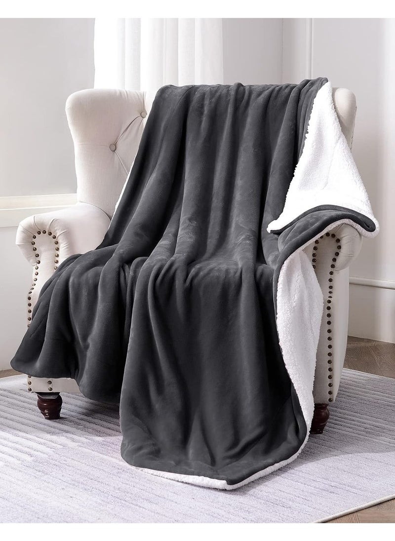 Fabienne - Sherpa Blanket Single Size Twin Plush Throw Blanket Reversible Flannel Fleece Lamb Blanket Warm and Plush Travel Blanket Dark Grey 160x220 cm - Image 1