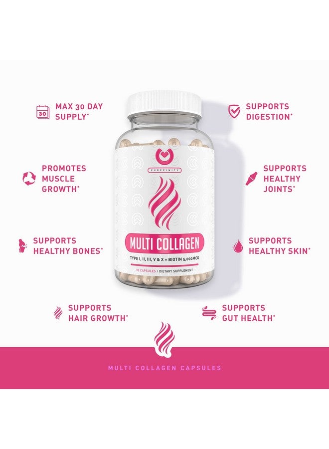 PUREFINITY Collagen Peptides Pills Types Iiiiiiv & X With Biotin & Hyaluronic Acid Supports Antiaging Healthy Hair Skin Bones & Nails Keto & Paleo Friendly Hydrolyzed Protein 90Ct. - Image 5