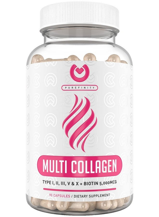 PUREFINITY Collagen Peptides Pills Types Iiiiiiv & X With Biotin & Hyaluronic Acid Supports Antiaging Healthy Hair Skin Bones & Nails Keto & Paleo Friendly Hydrolyzed Protein 90Ct. - Image 1