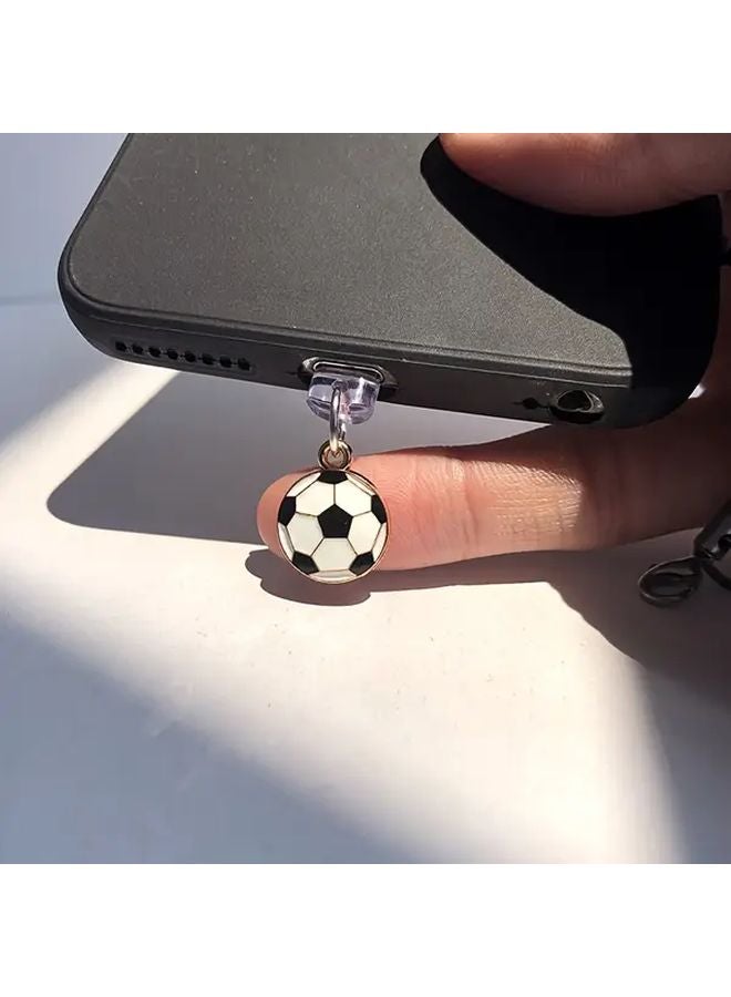 غطاء شحن الهاتف Mini Soccer Badge لفتحة شحن الهواتف من iPhone 6 إلى 14 Pro Max مع مشبك جراد البحر والحبل - Image 3
