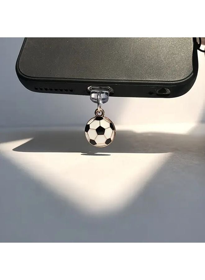 غطاء شحن الهاتف Mini Soccer Badge لفتحة شحن الهواتف من iPhone 6 إلى 14 Pro Max مع مشبك جراد البحر والحبل - Image 1