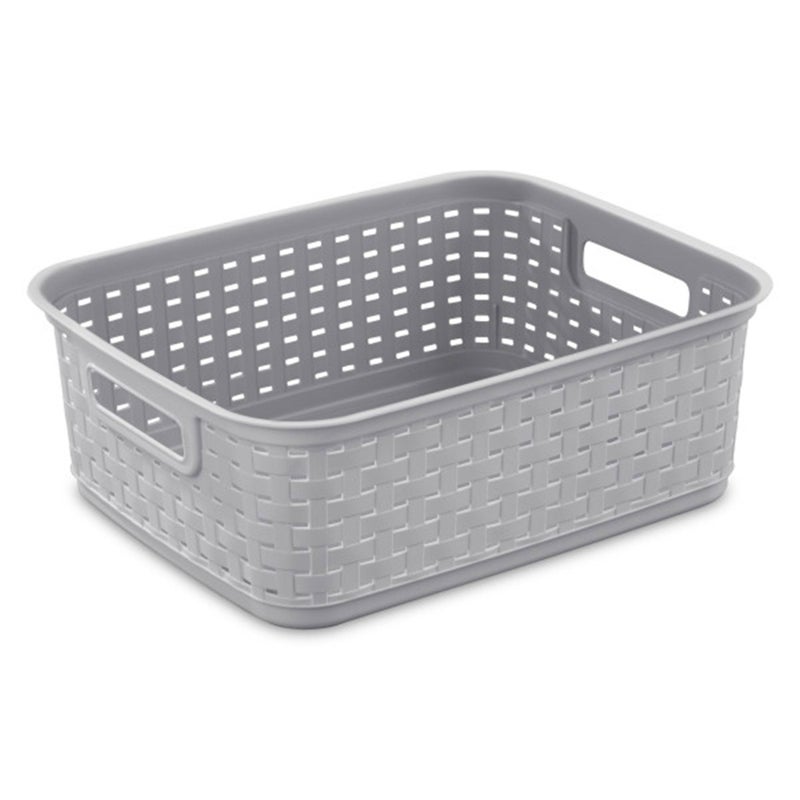 Sterilite Short Plastic Weave Storage Basket Bin Organization for Countertops Tabletops and Shelves for Crafts Jewelry Gray 12Pack