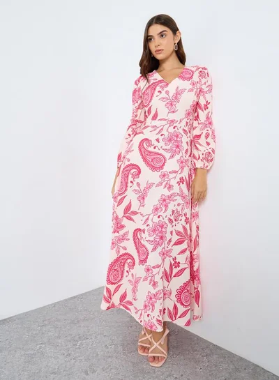 Styli Styli All-Over Print Balloon Sleeves A-Line Maxi Dress