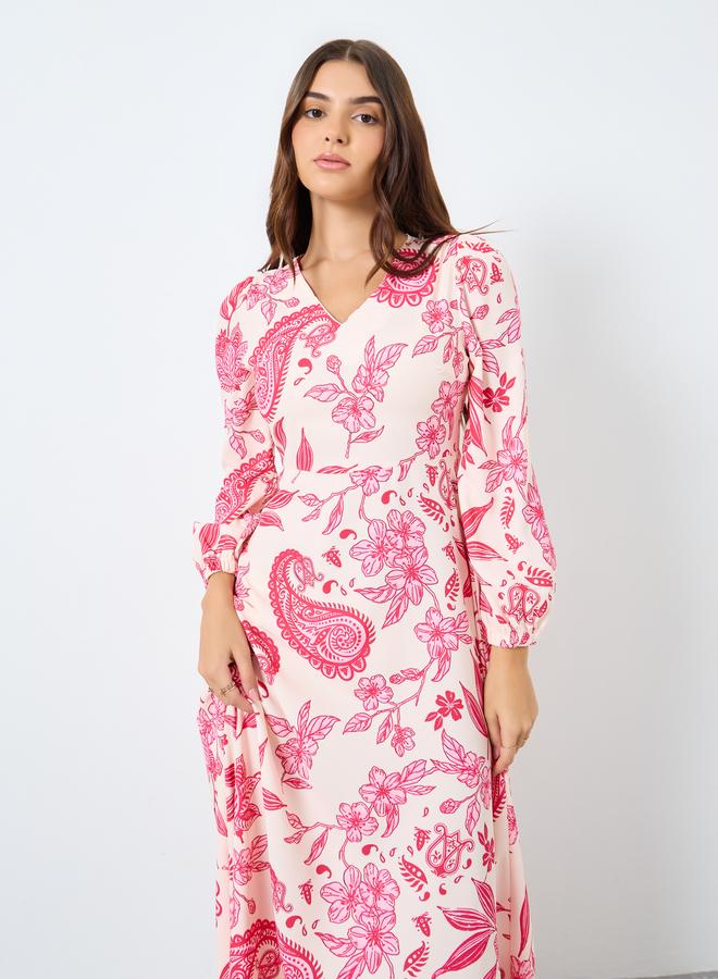 ستايلي فستان طويل مُطبعة بالكامل بأكمام بالون - Image 3