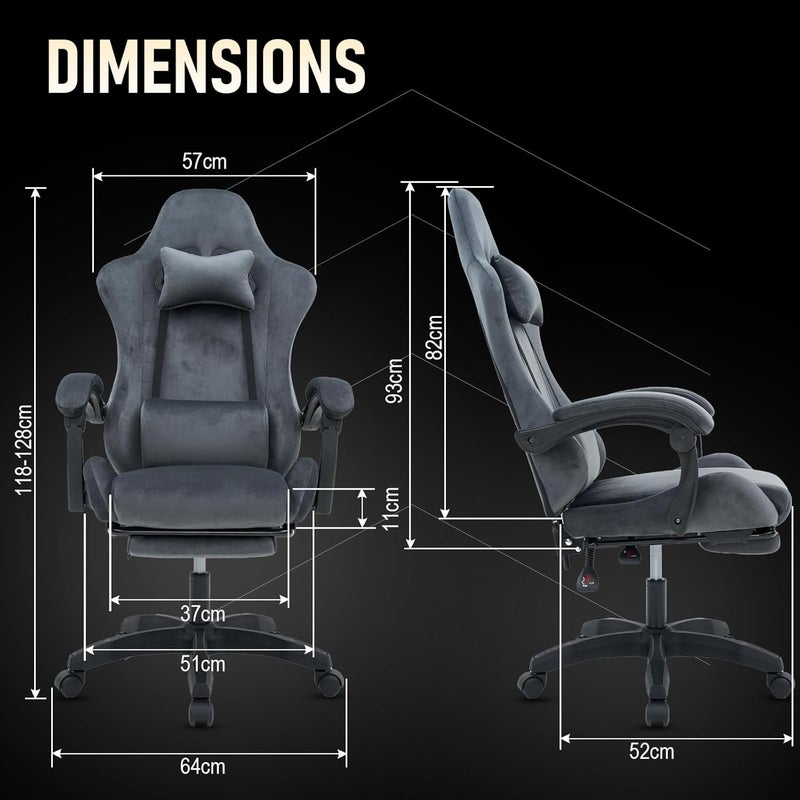 Computer Chair With Footrest, Ergonomic Office Gaming Chair, Height Adjustable And Lumbar Support Game Chair, Comfortable Fabric 360° Swivel Chair For Adults, Gray - Image 2