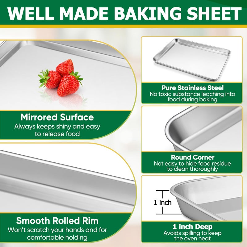 TeamFar Stainless Steel Baking Sheet with Rack Set, 10.5/12.5/16 Inch Baking Pan with Wire Rack & Silicone Baking Mat for Oven Baking, Cookies Sheets Set of 9 (3 Sheets + 3 Racks + 3 Mats), Easy Clean - Image 3