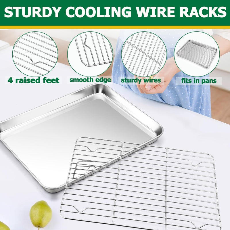TeamFar Stainless Steel Baking Sheet with Rack Set, 10.5/12.5/16 Inch Baking Pan with Wire Rack & Silicone Baking Mat for Oven Baking, Cookies Sheets Set of 9 (3 Sheets + 3 Racks + 3 Mats), Easy Clean - Image 4