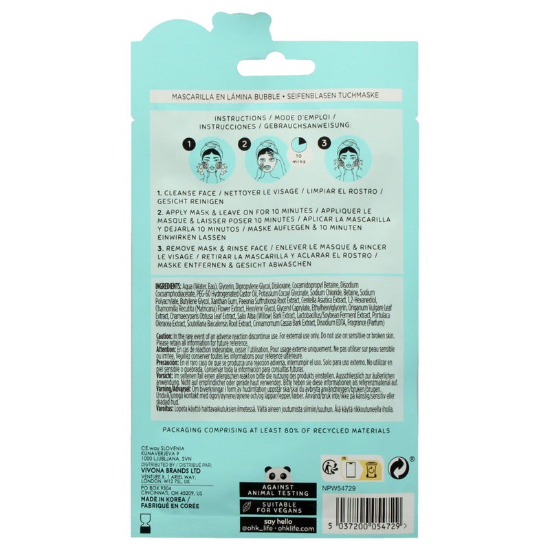 Oh K! Bubble Sheet Mask - Willow Bark - Korean Face Mask Sheet - Facial Skin Care Products - Clean Korean Skincare - Hydrating Face Sheets - 1 Pc - Image 2