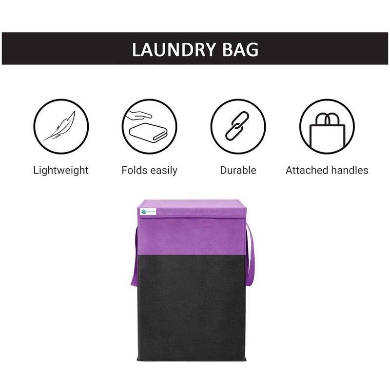 Unicrafts Laundry Bag for Clothes 68 L Laundry Basket With Lid Durable and Collapsible Laundry storage Bag with Side Handles Foldable Laundry Bin for Dirty Clothes Pack of 1 Pc PurpleBlack - Image 4