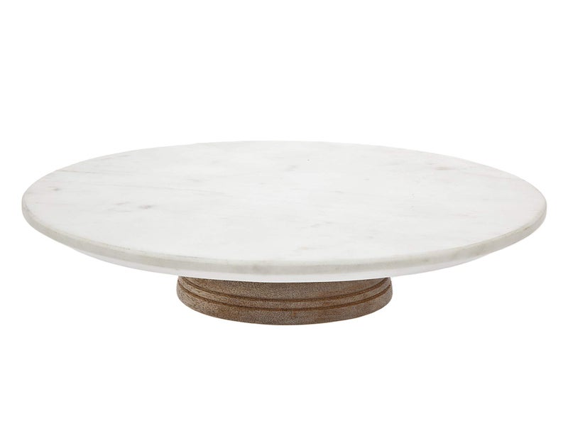 Godinger Godinger Revolving Cake Stand Plate for Decorating and Serving Lazy Susan Wood Marble Rotating Platter 