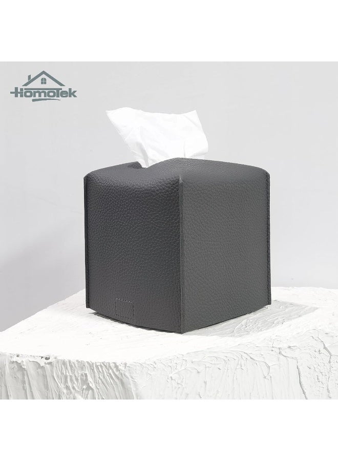 HOMOTEK HOMOTEK 2 Pcs Tissue Box Cover, Square PU Leather Tissue Box Holder, Decorative Facial Tissue Cube Paper Organizer Dispenser for Bathroom, Vanity Countertop, Night Stands, Desk, Car 5X5X5'' - Grey  - Image 4