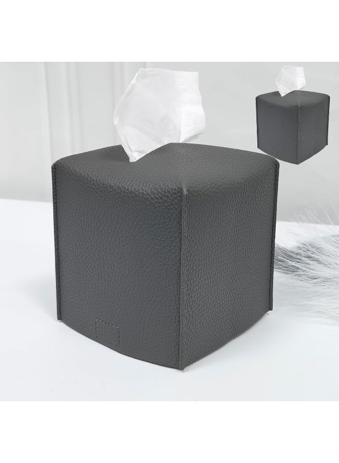 HOMOTEK HOMOTEK 2 Pcs Tissue Box Cover, Square PU Leather Tissue Box Holder, Decorative Facial Tissue Cube Paper Organizer Dispenser for Bathroom, Vanity Countertop, Night Stands, Desk, Car 5X5X5'' - Grey  - Image 1
