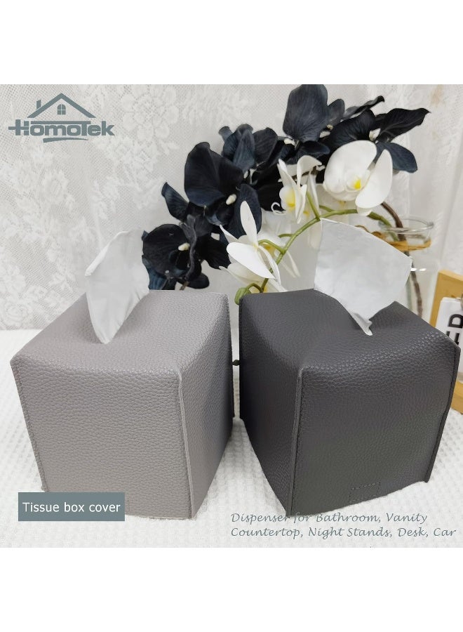 HOMOTEK HOMOTEK 2 Pcs Tissue Box Cover, Square PU Leather Tissue Box Holder, Decorative Facial Tissue Cube Paper Organizer Dispenser for Bathroom, Vanity Countertop, Night Stands, Desk, Car 5X5X5'' - Grey  - Image 5
