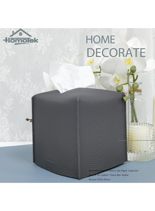HOMOTEK HOMOTEK 2 Pcs Tissue Box Cover, Square PU Leather Tissue Box Holder, Decorative Facial Tissue Cube Paper Organizer Dispenser for Bathroom, Vanity Countertop, Night Stands, Desk, Car 5X5X5'' - Grey  - Image 3