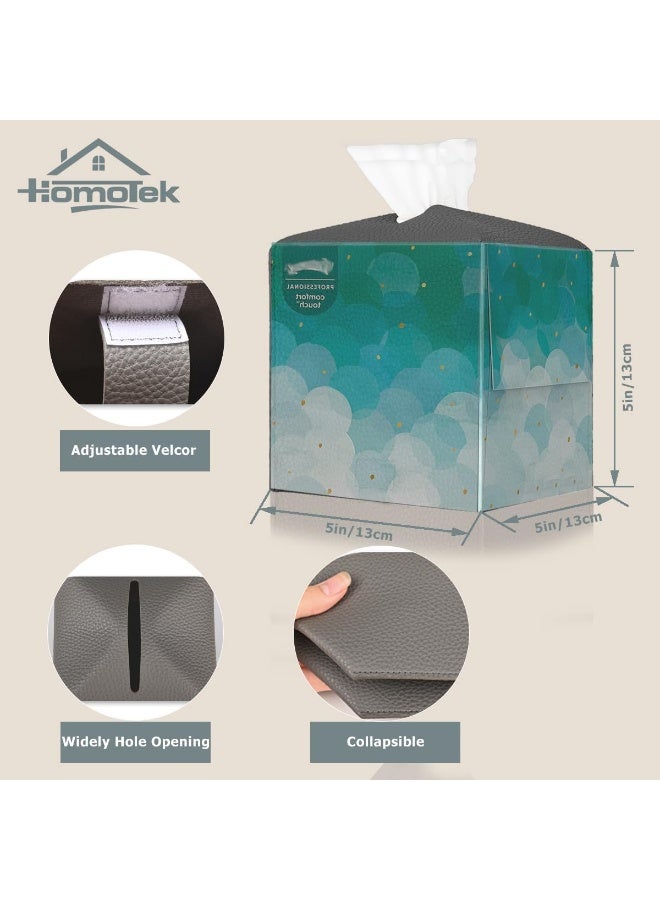 HOMOTEK HOMOTEK 2 Pcs Tissue Box Cover, Square PU Leather Tissue Box Holder, Decorative Facial Tissue Cube Paper Organizer Dispenser for Bathroom, Vanity Countertop, Night Stands, Desk, Car 5X5X5'' - Grey  - Image 2