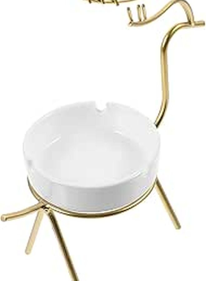 Golden Ceramic Ashtray Smokeless Fireproof Cigarette Container Home Office Tabletop Ornament - Image 1