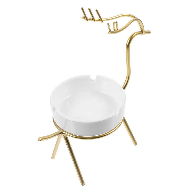 Golden Ceramic Ashtray Smokeless Fireproof Cigarette Container Home Office Tabletop Ornament - Image 2