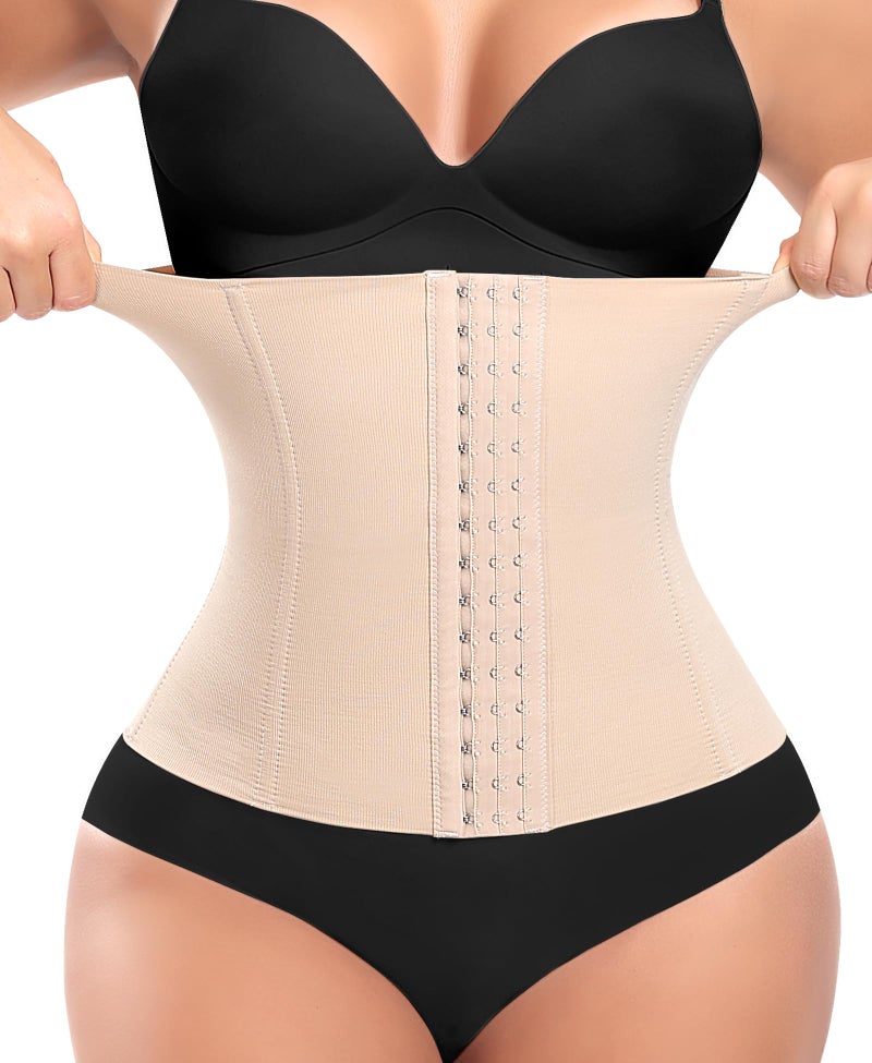 Werena Waist Trainer for Women Shapewear Tummy Control Corset Cincher Steel Boned Body Shaper Sports Girdle Trimmer Belly Band Belt(B# Beige(Height: 11"), Small) - Image 1