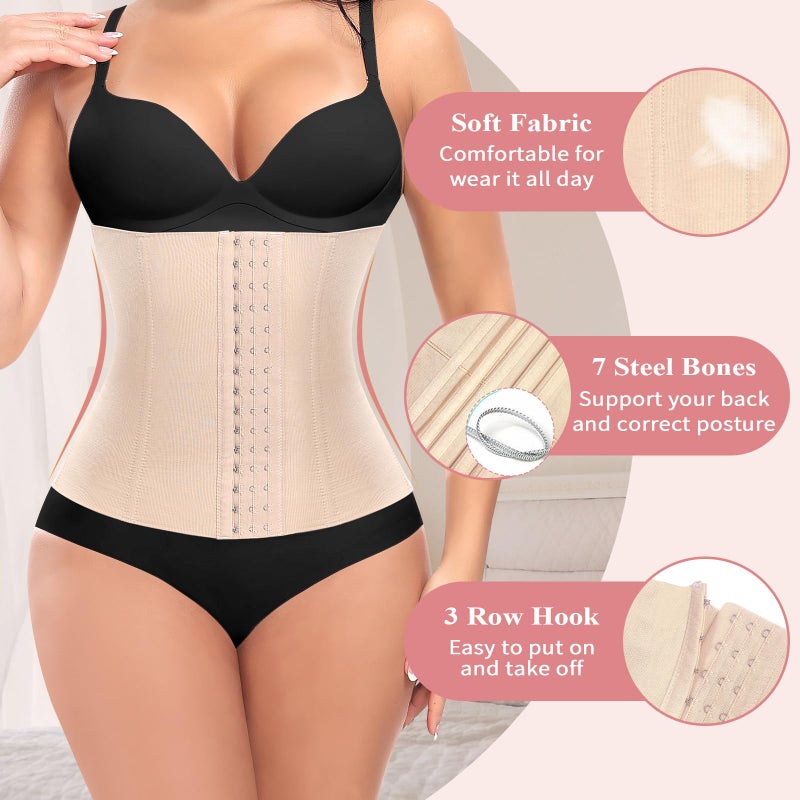 Werena Waist Trainer for Women Shapewear Tummy Control Corset Cincher Steel Boned Body Shaper Sports Girdle Trimmer Belly Band Belt(B# Beige(Height: 11"), Small) - Image 4