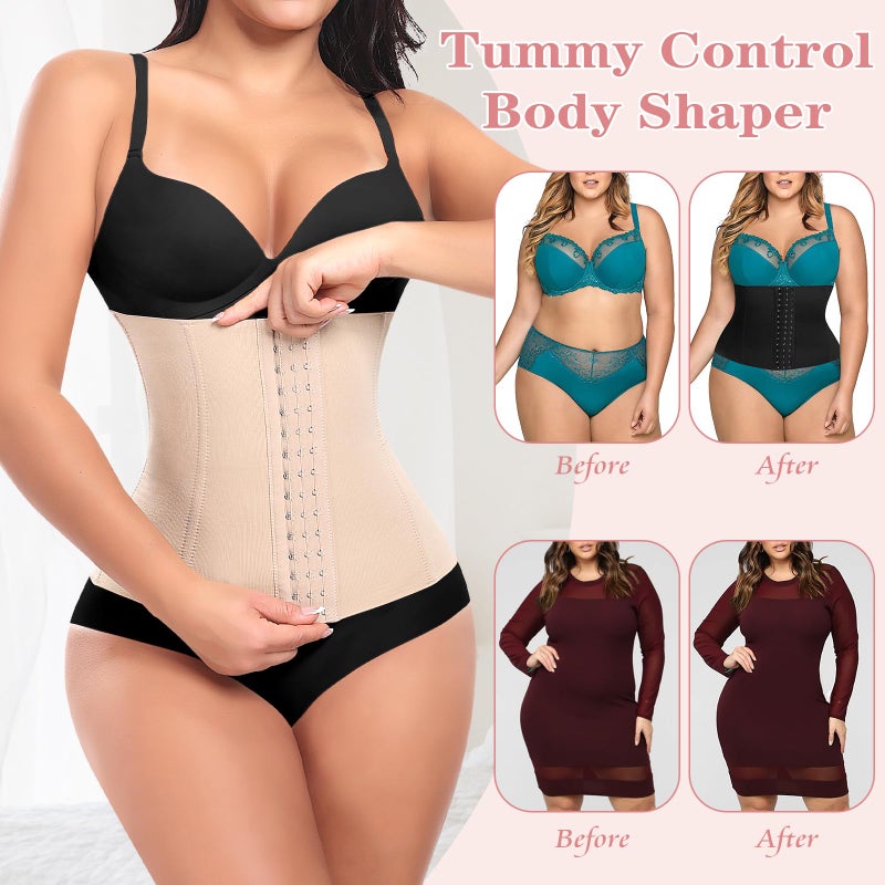 Werena Waist Trainer for Women Shapewear Tummy Control Corset Cincher Steel Boned Body Shaper Sports Girdle Trimmer Belly Band Belt(B# Beige(Height: 11"), Small) - Image 5