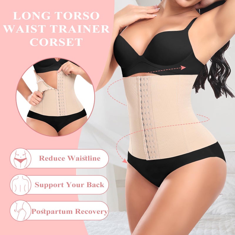 Werena Waist Trainer for Women Shapewear Tummy Control Corset Cincher Steel Boned Body Shaper Sports Girdle Trimmer Belly Band Belt(B# Beige(Height: 11"), Small) - Image 3