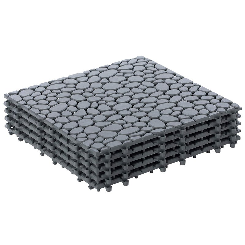 Gardenised QI003970.5 Interlocking Cobbled Stone Look Garden Pathway Tiles, Decorative Floor Grass Pavers Anti-Slip Mat, 5 Pack, Gray - Image 2