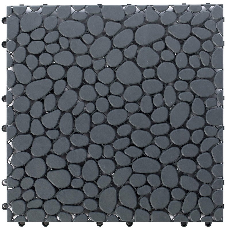 Gardenised QI003970.5 Interlocking Cobbled Stone Look Garden Pathway Tiles, Decorative Floor Grass Pavers Anti-Slip Mat, 5 Pack, Gray - Image 1